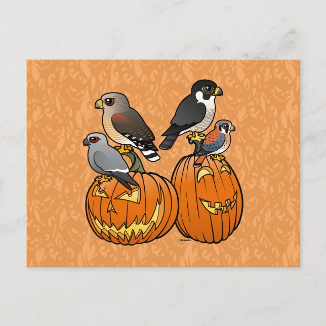 Birdorable Raptors on Pumpkins Postcard (Front)