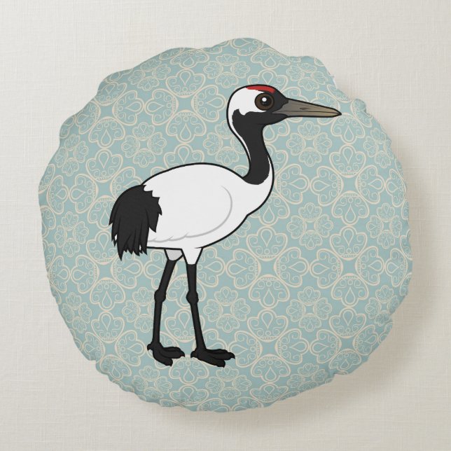 Birdorable Red-crowned Crane Round Pillow (Back)