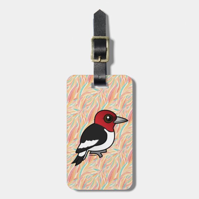 Birdorable Red-headed Woodpecker Luggage Tag (Front Vertical)