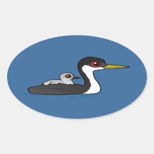 Birdorable Western Grebe with baby Oval Sticker
