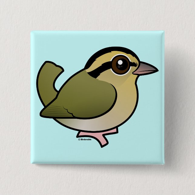 Birdorable Worm-eating Warbler 2 Inch Square Button (Front)