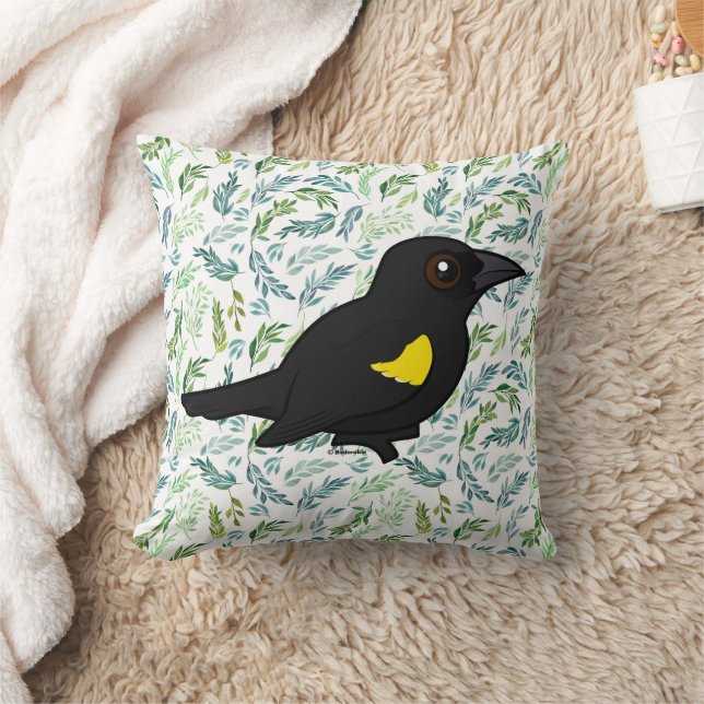 Birdorable Yellow-shouldered Blackbird Throw Pillow (Blanket)