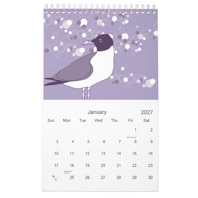 Birds 2008 calendar (Jan 2027)