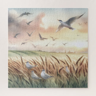 Birds above a cornfield jigsaw puzzle