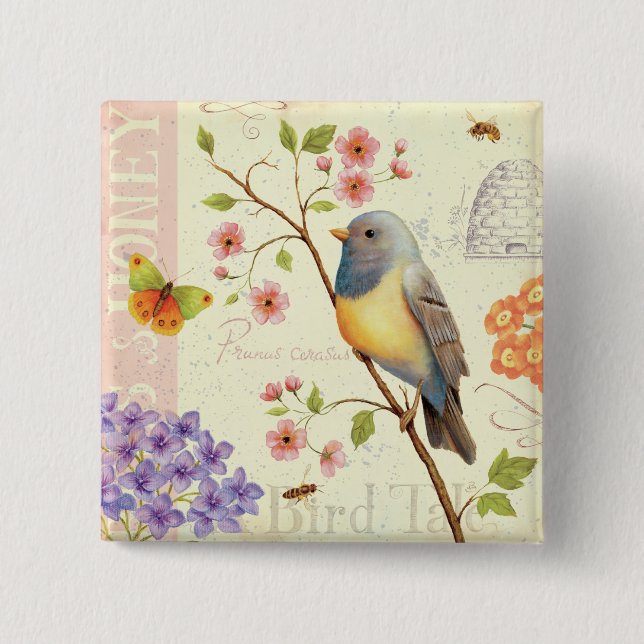 Birds and Bees 2 Inch Square Button (Front)
