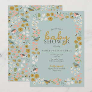 Birds and Bees Floral Baby Shower  Invitation