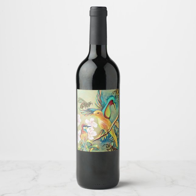 birds and bees painting wine label (Front)