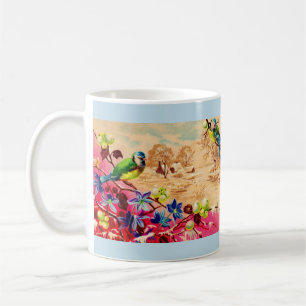 birds and berries print coffee mug