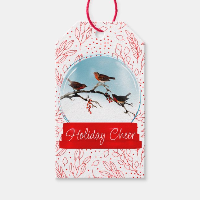 Birds and Berries Snow Globe Gift Tag (Front)