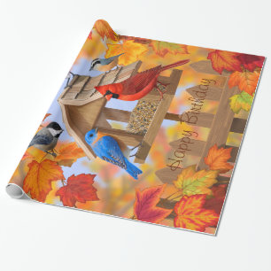 Birds and Birdfeeder Autumn Fall Colours Wrapping Paper