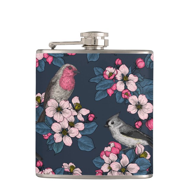 Birds and Blossoms Hip Flask (Front)