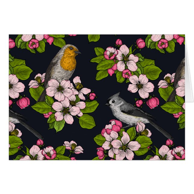 Birds and Blossoms on black (Front Horizontal)