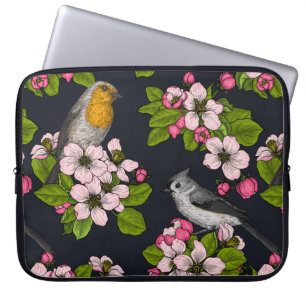 Birds and Blossoms on black Laptop Sleeve
