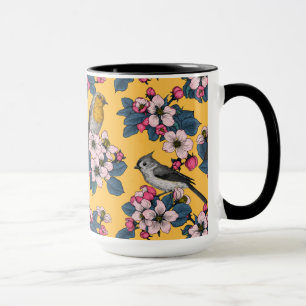 Birds and Blossoms on black Mug