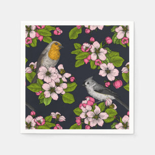 Birds and Blossoms on black Napkin