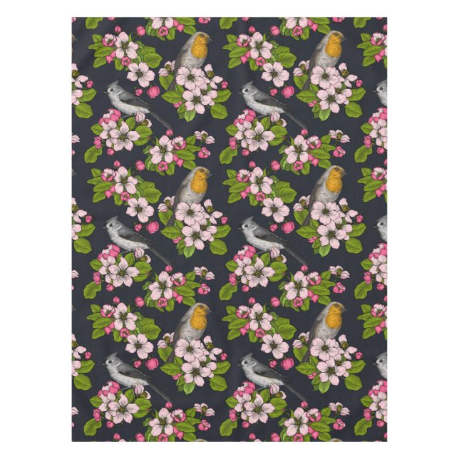 Birds and Blossoms on black Tablecloth (Front)