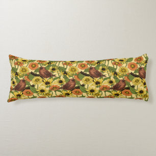 Birds and Blossoms on pink Body Pillow