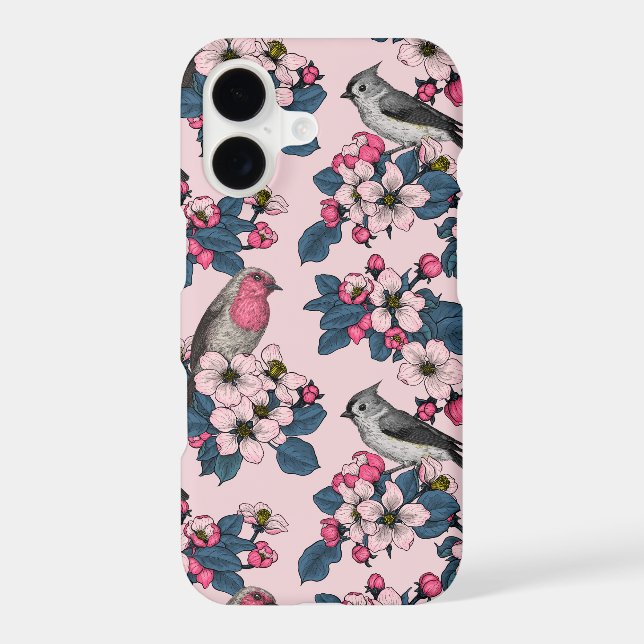 Birds and Blossoms on pink iPhone Case (Back)