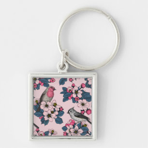 Birds and Blossoms on pink Keychain