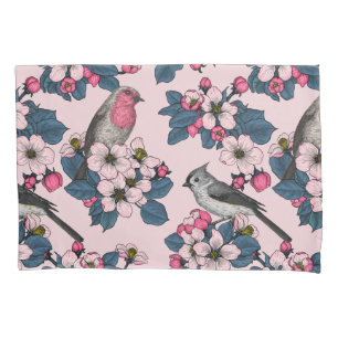 Birds and Blossoms on pink Pillowcase