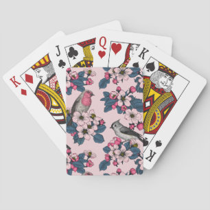 Birds and Blossoms on pink Playing Cards