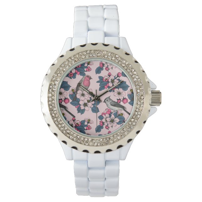 Birds and Blossoms on pink Watch (Front)