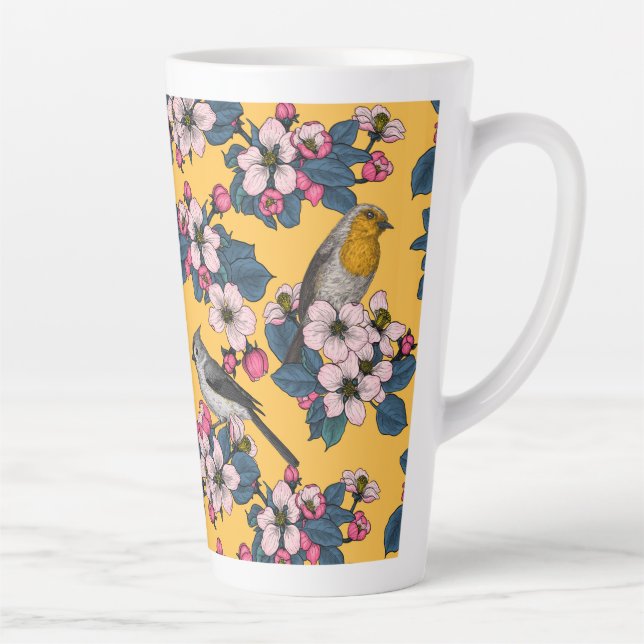 Birds and Blossoms on yellow Latte Mug (Right)
