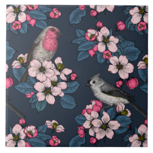 Birds and Blossoms on yellow Tile