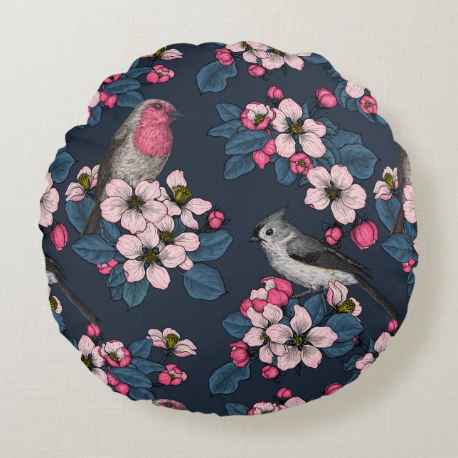 Birds and Blossoms  Round Pillow (Front)