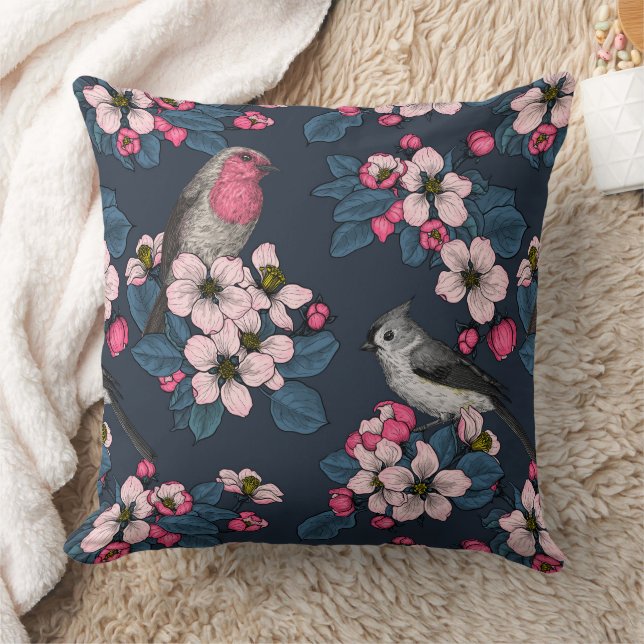 Birds and Blossoms Throw Pillow (Blanket)