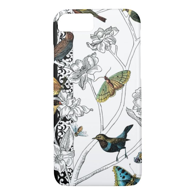 Birds and Butterfly on a Black & White Background Case-Mate iPhone Case (Back)