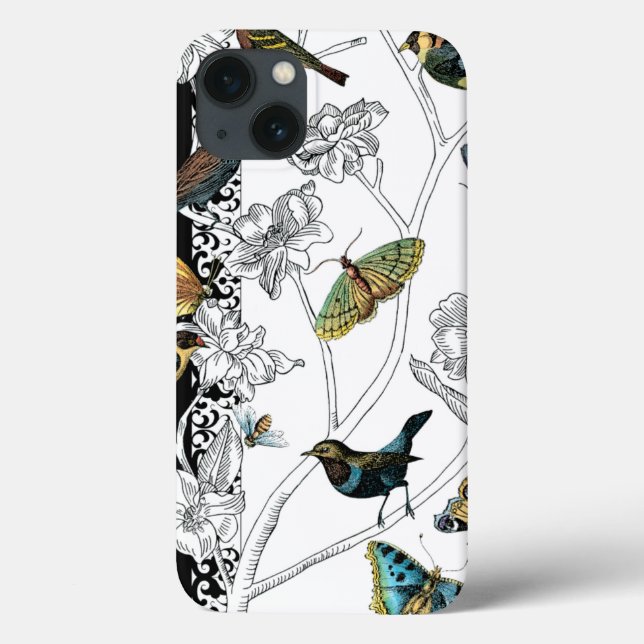 Birds and Butterfly on a Black & White Background Case-Mate iPhone Case (Back)