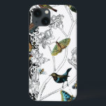 Birds and Butterfly on a Black & White Background iPhone 13 Case<br><div class="desc">Artist Chariklia Zarris is a talented painter and designer. She likes painting birds and wild animals and this picture is no exception. The vivid colours of birds and the butterflies are accentuated by the black and white branches in the background.</div>