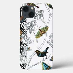 Birds and Butterfly on a Black & White Background iPhone 13 Case