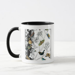 Birds and Butterfly on a Black & White Background Mug
