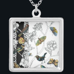 Birds and Butterfly on a Black & White Background Silver Plated Necklace<br><div class="desc">Artist Chariklia Zarris is a talented painter and designer. She likes painting birds and wild animals and this picture is no exception. The vivid colours of birds and the butterflies are accentuated by the black and white branches in the background.</div>