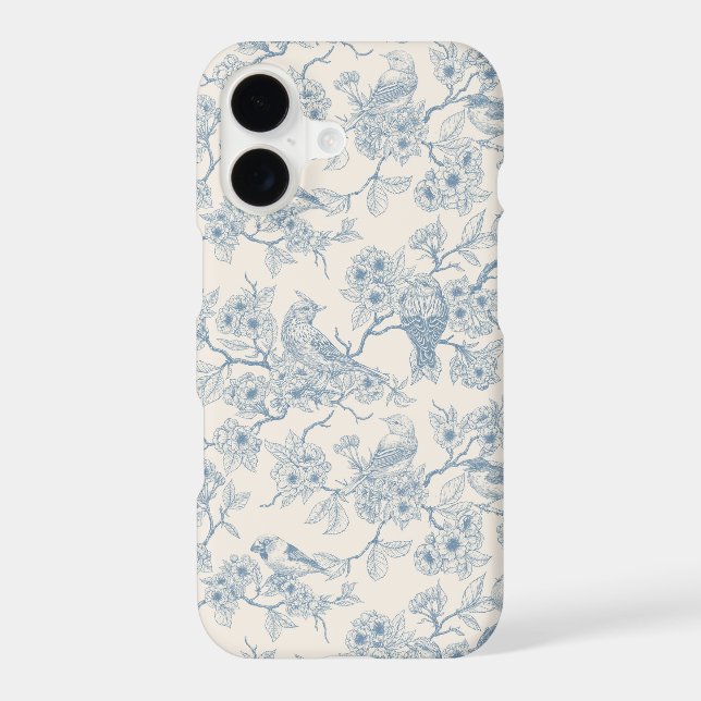 Birds and cherry blossom in blue and off white (Verso)