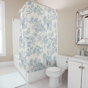 Birds and cherry blossom in blue and off white