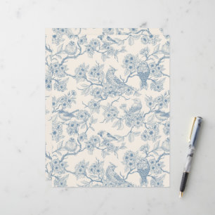 Birds and cherry blossom in blue and off white