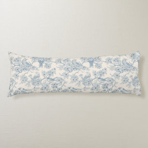 Birds and cherry blossom in blue and off white body pillow