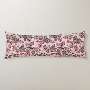 Birds and cherry blossom on rose pink body pillow