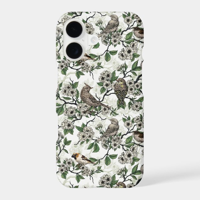 Birds and cherry blossom on white (Back)