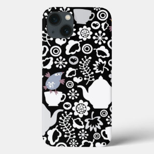 Birds and cups pattern iPhone 13 case