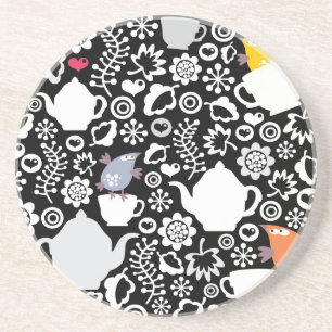 Birds and cups pattern coaster