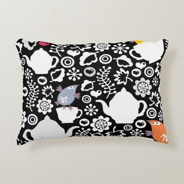 Birds and cups pattern decorative pillow (Front)