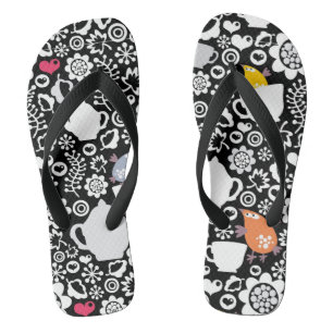 Birds and cups pattern flip flops