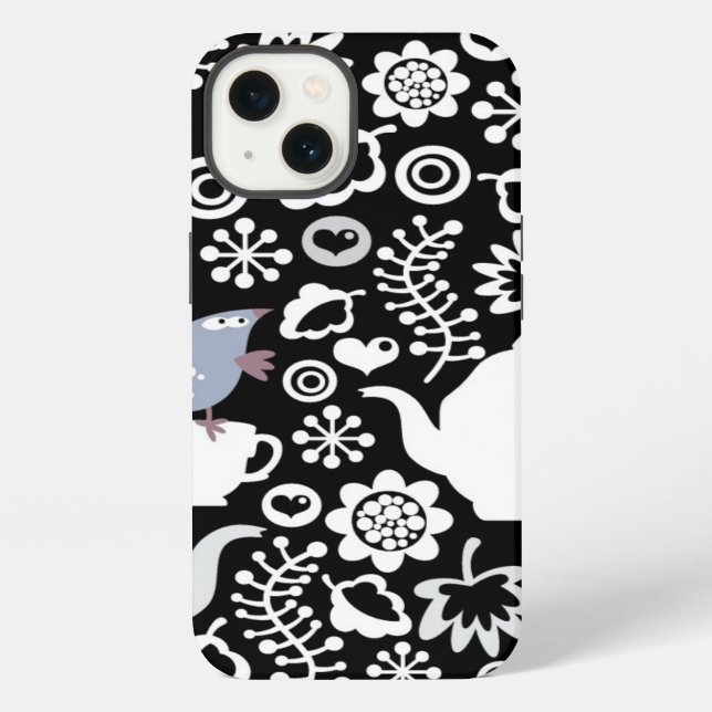 Birds and cups pattern iPhone case (Back)