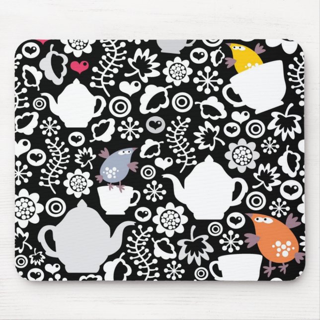 Birds and cups pattern mouse pad (Front)
