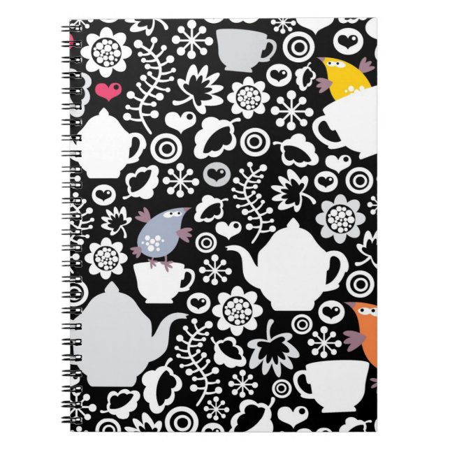 Birds and cups pattern notebook (Front)