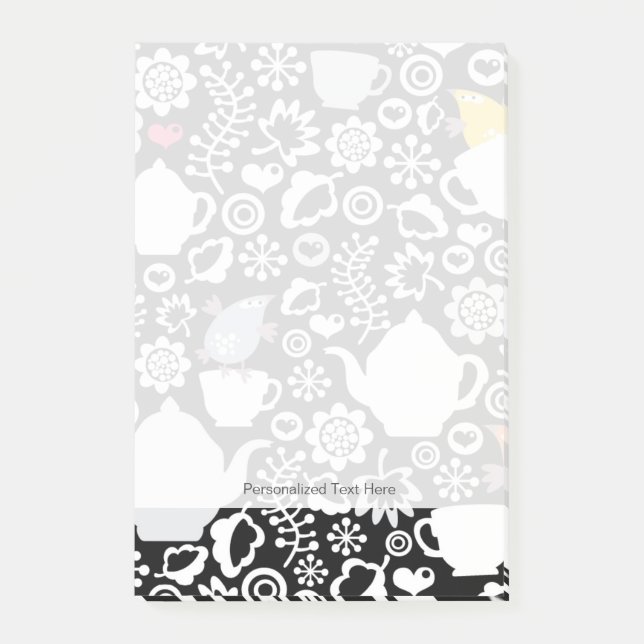 Birds and cups pattern post-it notes (Front)